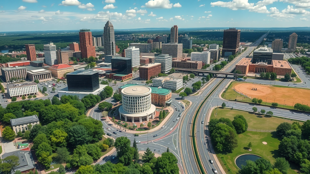 Aerial panoramic view of Raleigh city, location analysis, housing market, new developments, green parks, housing trends