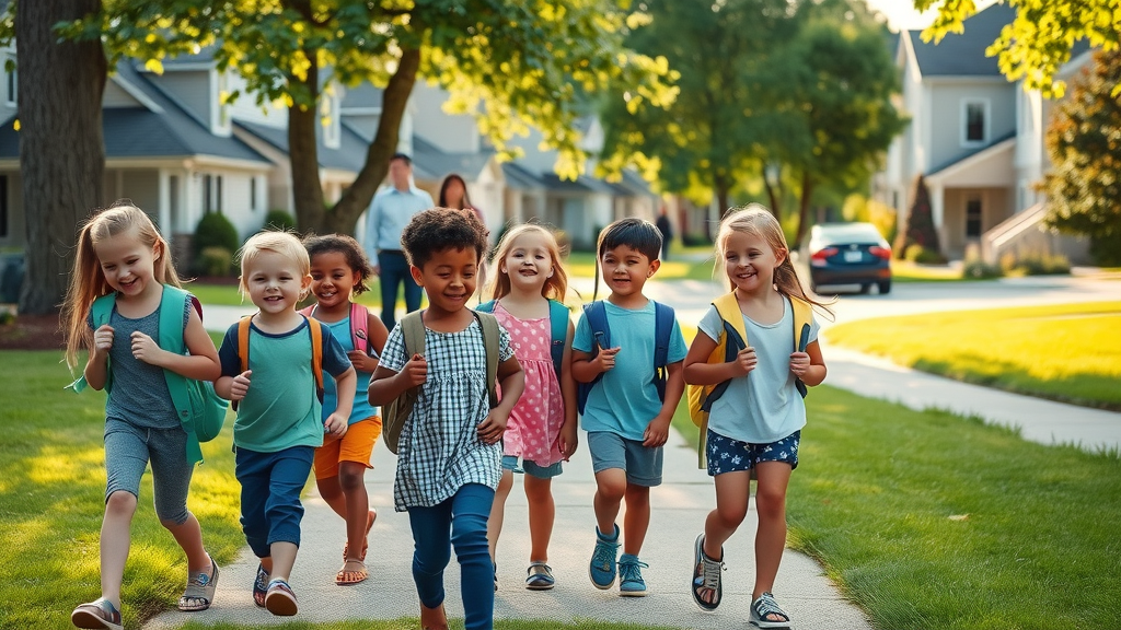 picturesque Raleigh neighborhood, children with backpacks walking to a highly-rated school, school district impact on Raleigh real estate. School districts and homes for sale.
