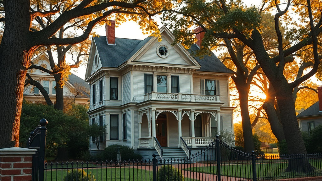 grand Victorian-era house historic homes raleigh nc stately with old-growth trees and wrought iron fence in picturesque Raleigh neighborhood